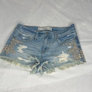 Abercrombie & Fitch Denim Jean Shorts Distressed Embroidered Beading